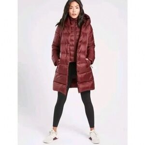 Athleta Women's Lofty Quilted Hooded Goose Down Puffer Jacket Long Size S